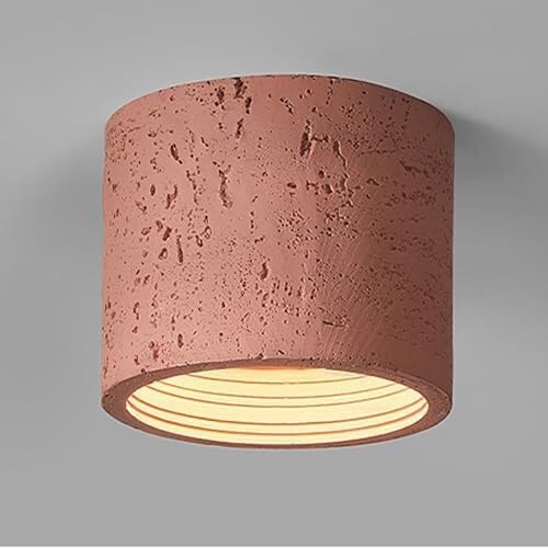 Modern Minimalist Concrete Ceiling Light Fixture Flush Mount LED Ceiling Lamp for Living Room, Bedroom, Hallway Wabi-Sabi Style Cement Cylinder Spotlight Warm White 3000K(Red Color,H-11cm)