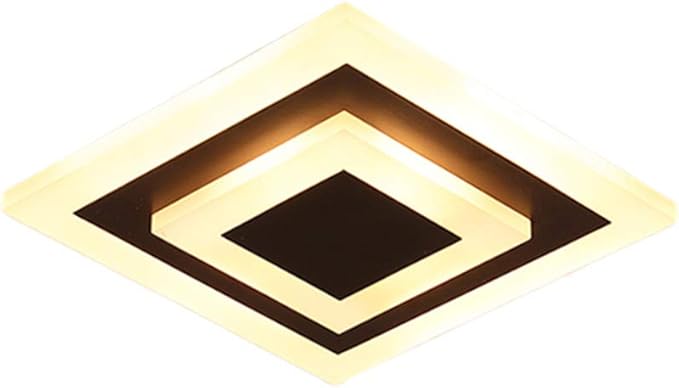 RUNNUP Acrylic Unique Minimalist Ceiling Lamp Minimalist Led Flush Mount Ceiling Light for Dining Hallway Living Kitchen Bedroom Room Kitchen Island Office,Brown-Square-Neutral Light