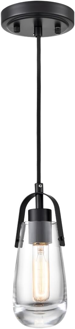 DEYNITE Mini Glass Pendant Light Fixtures Black Hanging Light with Clear Glass for Kitchen Bathroom Dining Table