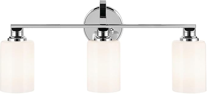 Kichler Gioe 24.25" 3-Light Bathroom Vanity Light Fixture with Opal Glass in Chrome, Damp Rated Modern Wall Mount for Mirror, Powder Room (24.25" W x 10.5" H), 55226CH