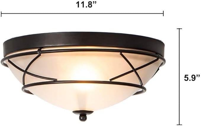 12" Black Classic Dome Flush Mount Ceiling Light, 2-Light Bronze Lighting Fixtures, Frosted Glass Farmhouse Ceiling Lamp for Living Room Kitchen Bedroom Hallway Entryway Staircase