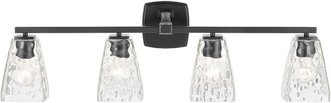 Kichler Marant 4-Light Bathroom Vanity Light Fixture with Clear Water Glass in Black, Modern Wall Mount Over Mirror Lighting for Powder Room (33.25" x 9.5" x 6.75"), 55217BKWTR