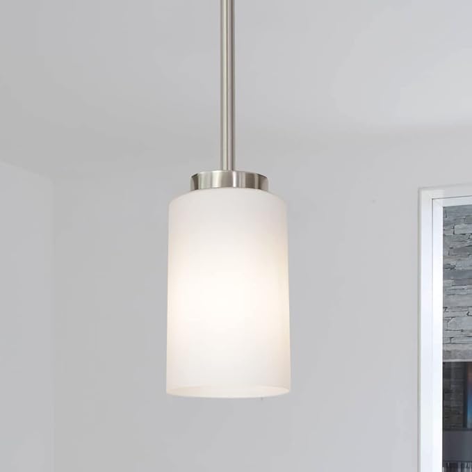 TODOLUZ 1-Light Farmhouse Chandelier Pendant Light Fixtures with Opal White Shades, Hanging Ceiling Pendant Lighting Brushed Nickel for Kitchen Dining Room Study