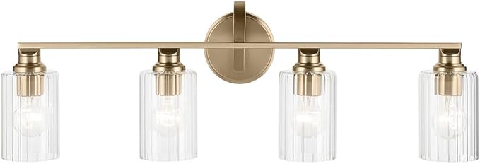 Kichler Gioe 4-Light Vanity Light Fixture with Opal Glass in Champagne Bronze, Wall Mounted Bathroom Light for Mirror, Damp Rated (32.25" x 10.5" x 6.75"), 55227CPZ