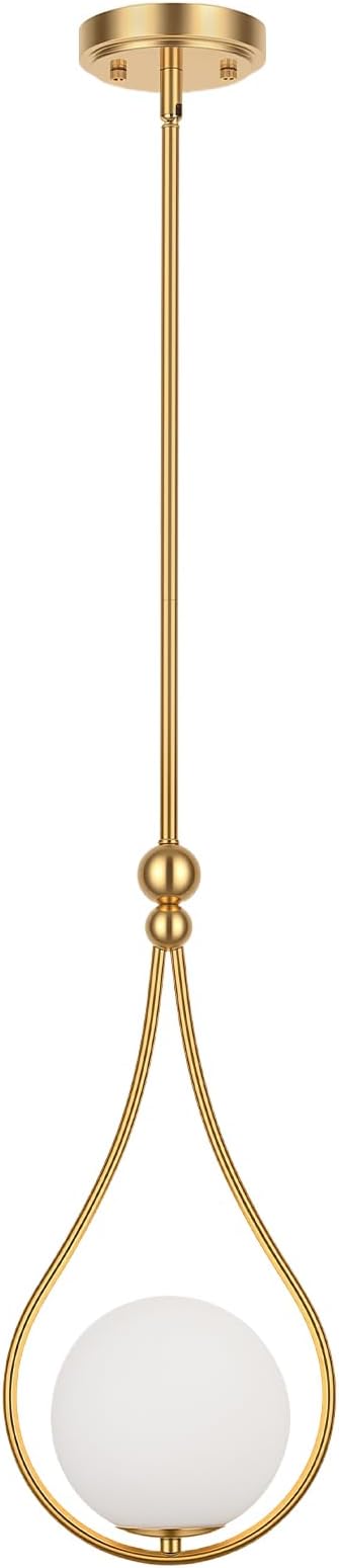 Gold Pendant Lights with Milky White Globe Glass Pendant Lights Kitchen Island Adjustable Mid Century Hanging Pendant Light Fixtures for Kitchen Dining Room Entryway, 1 Pack
