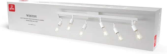 Globe Electric 64000095 36" 6-Light Track Lighting, Matte White, Pivot Sockets, Ceiling Lamp for Bedroom, Kitchen, Hallway, Bathroom, Den, Dining Room, Home Décor