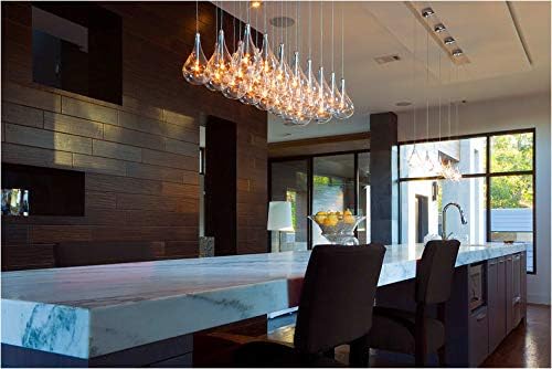 ET2 E23115-18 Larmes Modern Blown Glass Oversized Teardrops Linear Pendant Ceiling Lighting, 5-Light Xenon 100 Watts, 8"H x 5"W x 30"L, Polished Chrome