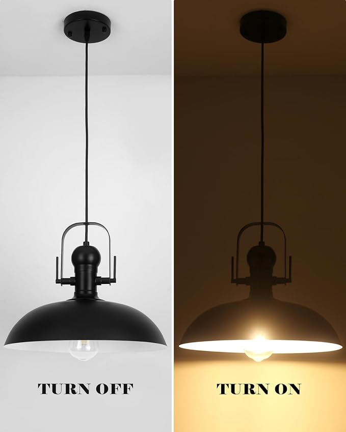 Black Pendant Lights Kitchen Island 2 Pack, Dome Pendant Light 13.8" W, Black Farmhouse Pendant Light for Kitchen Barn Hallway Porch Dining Room