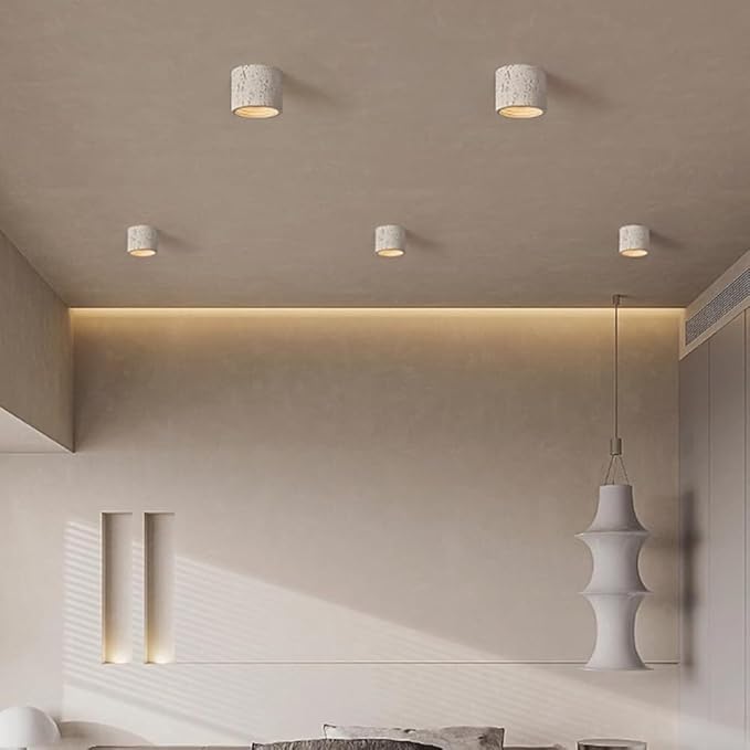 Modern Minimalist Concrete Ceiling Light Fixture Flush Mount LED Ceiling Lamp for Living Room, Bedroom, Hallway Wabi-Sabi Style Cement Cylinder Spotlight Warm White 3000K(White Color,H-11cm)