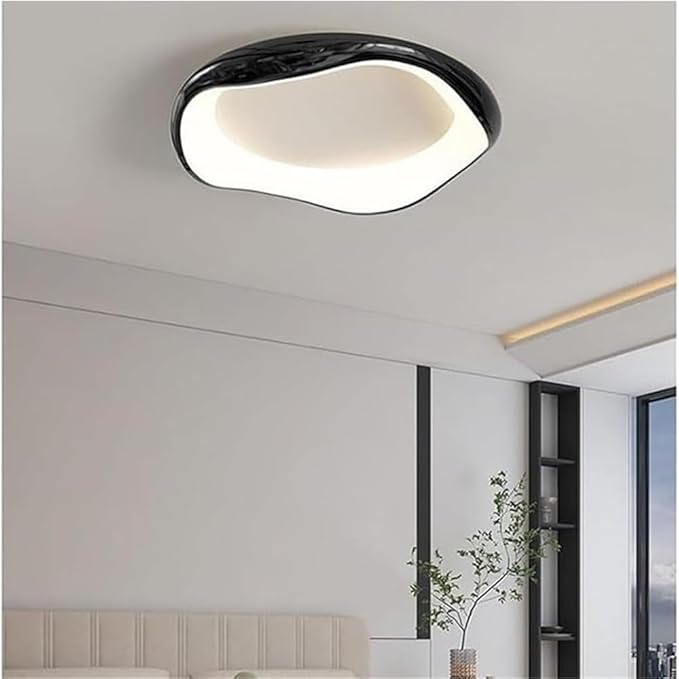 KISAD Nordic Modern and Minimalism Irregular Ceiling Lights Acrylic Shade Semi Flush Mount Ceiling Lamp Iron Body Three-Color Mode Ceiling Light Fixture White Or Black for Bedroom(Black,42cm/16.5in)