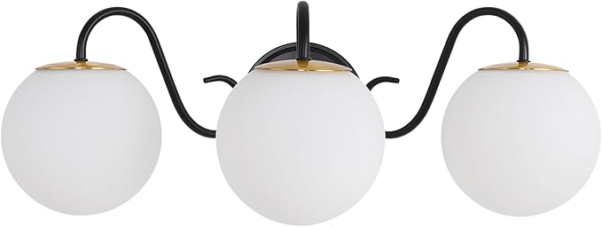 3 Lights Vintage Bathroom Vanity Light Fixtures Over Mirror, Matte Black Vanity Lights For Bathroom With Milk White Glass Globe Shade, Wall Lights For Bedroom, Hallway, Dressing Table(Includ G9 Bulbs)