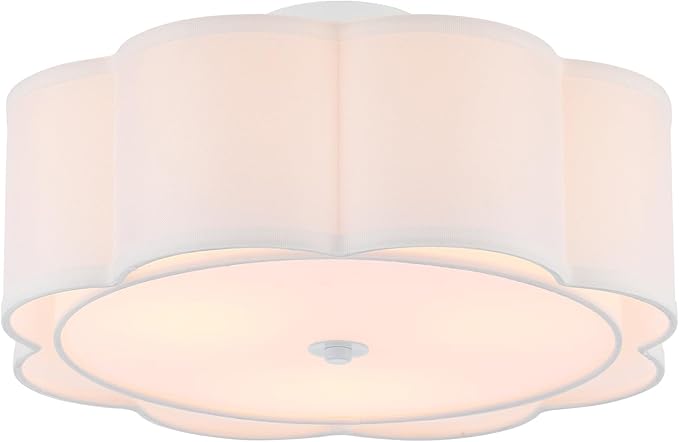 Semi Flush Mount Ceiling Light, White Linen Fabric Shade Ceiling Light, Modern Farmhouse Close to Ceiling Light for Bedroom, Hallway, Living Room, Dining Room, Laundry Room