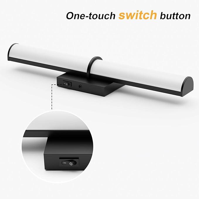 OOWOLF 2Pack 17.3Inch Black Vanity Light Fixture with Switch, 12W 5000K Led Bathroom Light Fixture Over Mirror, Hardwired Wall Light, 1200LM Vanity Light Bar for Mirror Bedroom Hallway Living Room