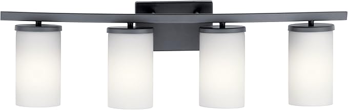 Kichler Crosby 4-Light Bathroom Vanity Light Fixture with Satin Etched Cased Opal Glass in Black, Modern Wall Mount Light for Bathroom Over Mirror (31" x 8.75" x 6.75"), 45498BK
