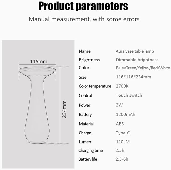 Rechargeable Vase Lamp, Cordless Flower Table Lamp for Restaurant & Dining Room, Portable LED Small Night Light for Bedroom Office, Unique Birthday Gifts for Women