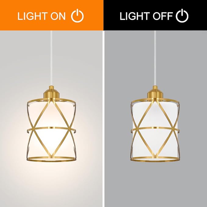 Brushed Gold Pendant Lights for Kitchen Island Set of 2, Pendant Lights Kitchen Island with Frosted Glass Shade, Modern Bathroom Pendant Lighting for Foyer, Dining Room, Entryway - Adjustable Height