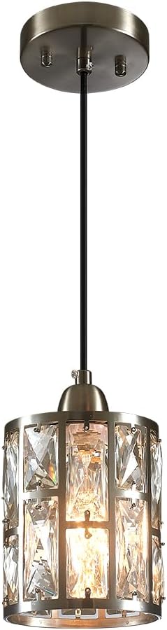 3 Pack Kitchen Ceiling Light Fixtures Crystal Hanging Pendant Lighting with Brushed Nickel Plating Finish Metal Shade for Kitchen Island Dining Room Bar Over Sink