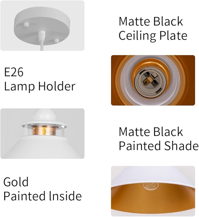 Black Pendant Lights Kitchen Island 2 Pack, Dome Pendant Light Fixtures, Farmhouse Pendant Light, Modern Pendant Lights for Kitchen Island Dining Room Bedroom Study (2, White)