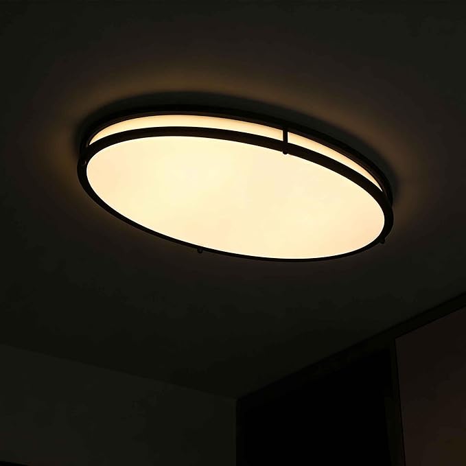 24 Inch Oval Black Ceiling Light Fixture for Living Room - 24” Black Flush Mount LED Ceiling Lights 3000K/4000K/5000K LED Kitchen Bathroom Light Oval Bedroom Lamp, 32W, 2100LM, Steel and Polystyrene