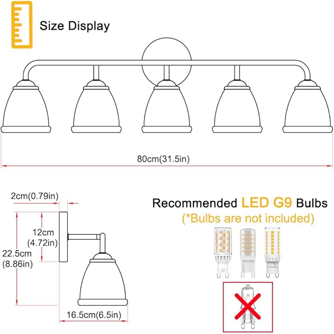 Daunton 5-Light Vintage Vanity Light, Brushed Brass Vanity Lighting, Elegant Bathroom Lighting Fixtures Over Mirror, Bathroom Vanity Light with Clear Glass Shade, Gold Wall Sconce for Bedroom