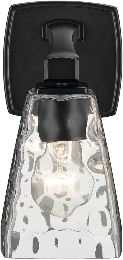 Kichler Marant 5" 1-Light Wall Sconce Bathroom Light Fixture with Clear Water Glass in Black, Modern Vanity Light for Bathroom, Powder Room, Hallway (5" W x 9.5" H), 55214BKWTR