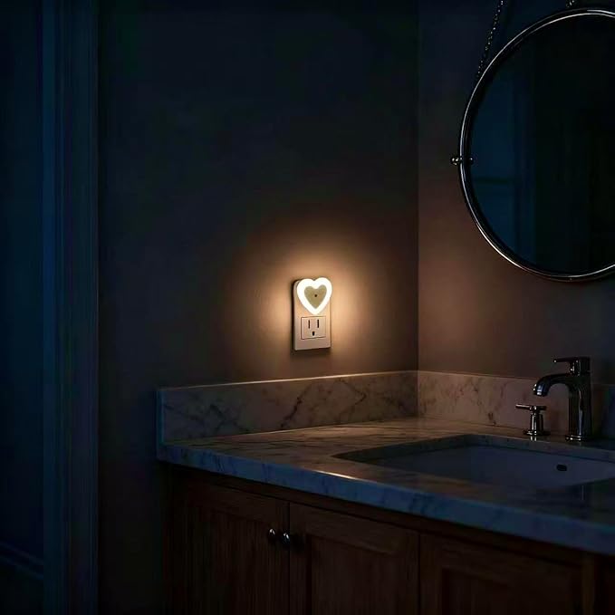 LED Night Lights Plug in(4-Pack), Dusk to Dawn Sensor Auto-On/Off, Heart Shaped Nightlight 0.5W for Bedroom, Bathroom, Kids Room, Hallway, Toilet(Warm White)