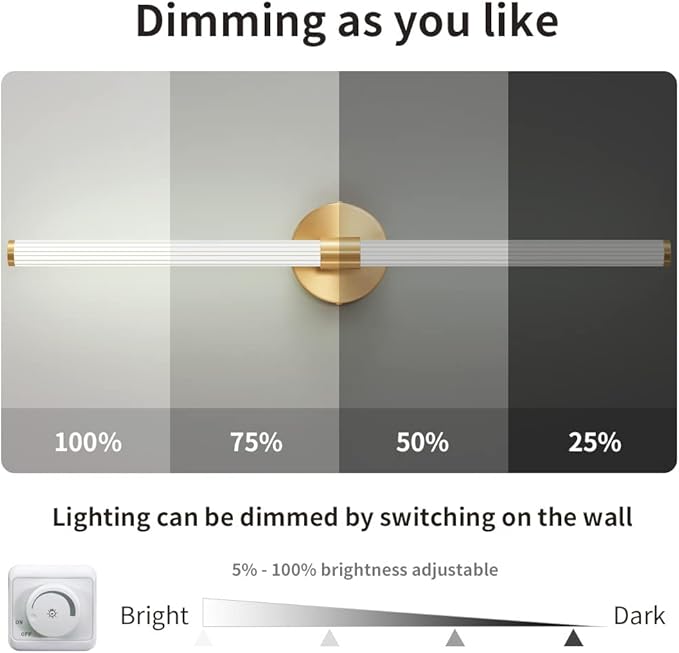 Glod Wall Sconces Set of 2 Hardwired, Dimmable 5CCT LED Bathroom Light Fixtures Over Mirror, 360° Full Lighting 31" Long Vanity Light Bar Modern Wall Sconce for Bathroom Bedroom Living Room