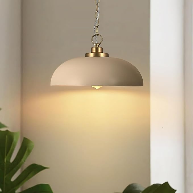 Lingkai 15.7" Pendant Light Fixtures, Farmhouse Pendant Lights Kitchen Island, White Hanging Ceiling Light for Kitchen Island Dining Room