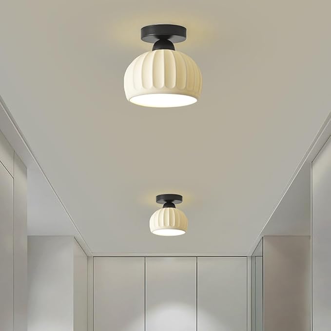 Semi Flush Mount Ceramic Ceiling Light,Easy to Install Hallway Farmhouse Light,Small Ceiling Light for Bedroom,Dining Room,Kitchen,Entryway Porch Foyer,with E26 Base