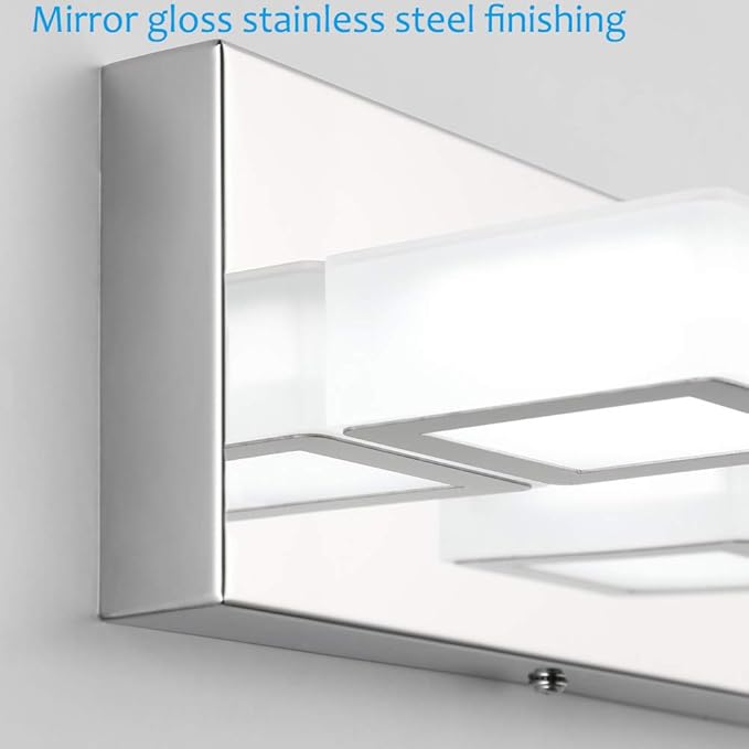 Ralbay Modern LED Chrome Vanity Light Acrylic Stainless Steel for Bathroom Vanity Lighting Fixtures Cool White 6000K
