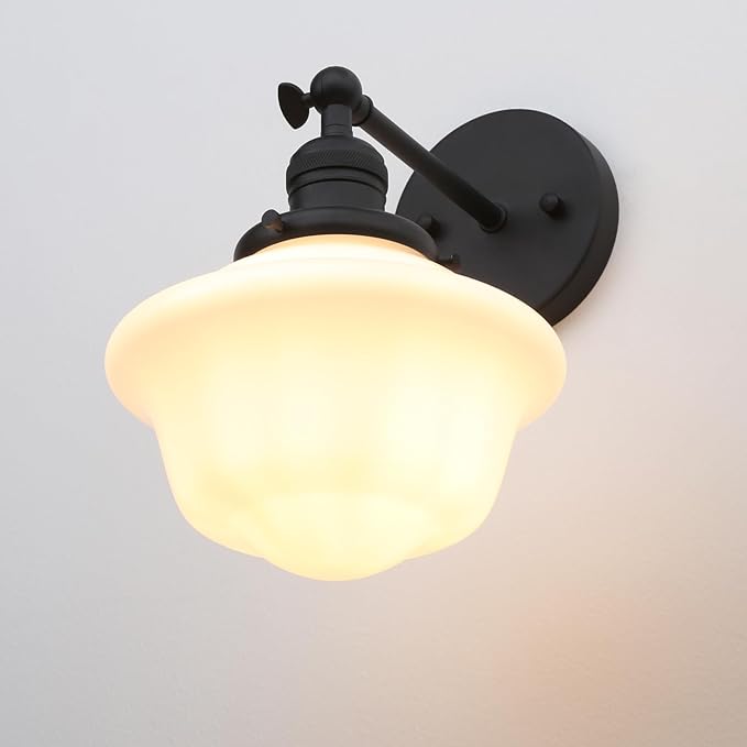 Pathson Vintage Wall Sconce Lamp with Milk White Glass Shade, Hardwired Bathroom Wall Vanity Lighting for Living Room Bedroom Kitchen