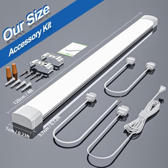 Airand LED Ceiling Light Fixture with Plug 4FT, Triproof LED Tube Lights 36W Linkable Closet Light for Workbench Kitchen Basement Garage Corridor Bathroom Office Overhead Lighting with Plug in Cord