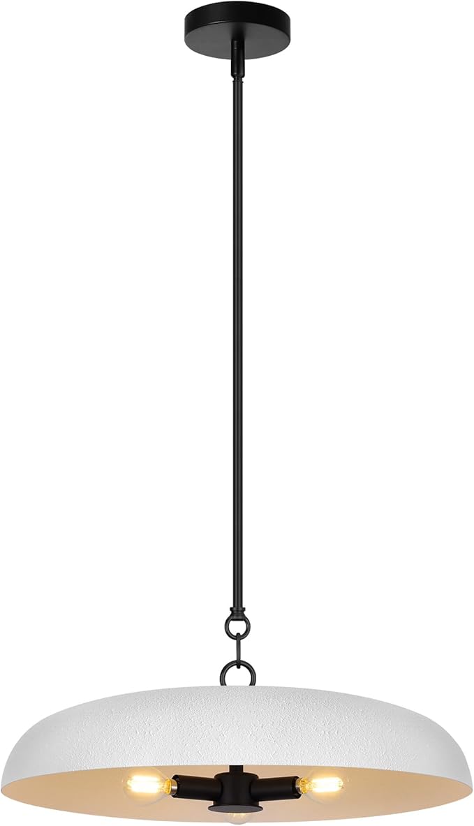 19.7 Inch Extra Large Pendant Light, 3-Light White and Black Metal Pendant Lighting Fixture, Oversized Modern Dome Chandelier Ceiling Hanging for Kitchen Island Dining Room Living Entryway