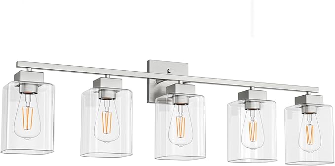Espird 5 Light Bathroom Vanity Light - Brush Nickel Bathroom Light Fixtures Square Design & UL Certification, 31 Inch Long Light Fixtures Over Mirror for Bedroom & Restroom