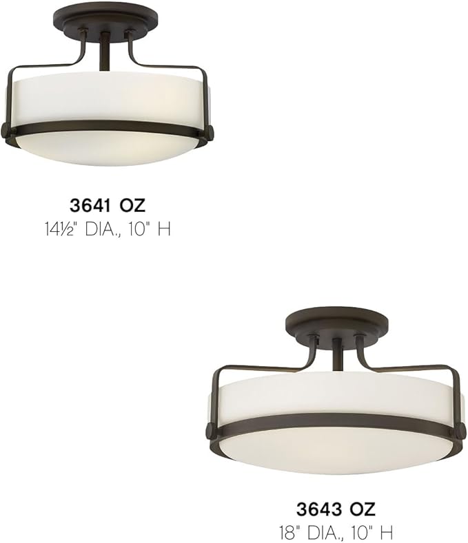 Hinkley Harper 3643OZ Large Semi-Flush Ceiling Light, Sleek, Retro Style, Oil Rubbed Bronze and Etched Opal Glass