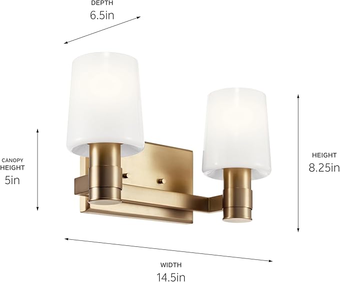Kichler Adani 2-Light Bathroom Vanity Light Fixture with Opal Glass in Champagne Bronze, Modern Wall Mount for Powder Room or Bathroom (8.25" x 14.5"), 55175CPZ