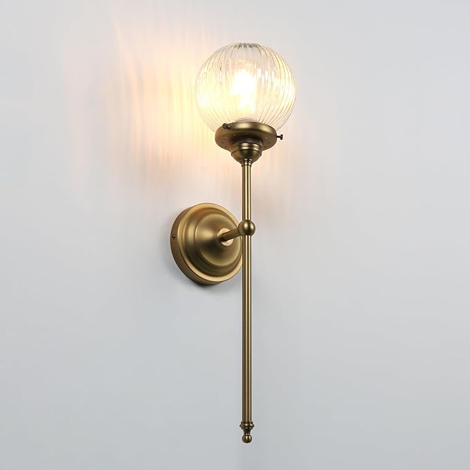Pathson Vintage Wall Sconce Light with Clear Ribbed Glass, Industrial Hardwired Wall Vanity Lighting Decor for Living Room Bathroom Bedroom Fixture