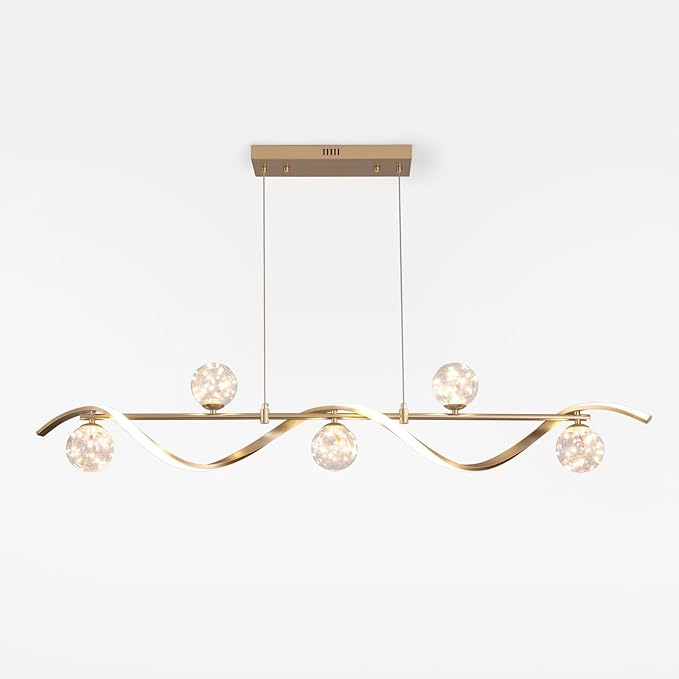 homary Kitchen Island Light with Glass Globes, 51.2" Gold Chandelier Dimmable Linear Pendant Light, Adjustable Height, Dining Room Fixture for Table, Bar or Kitchen Island