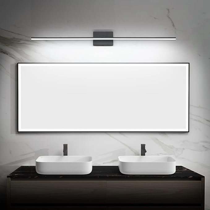 ZUZITO Black Bathroom Light Fixtures - 48 inch Modern Vanity Lights for Bath LED Bathroom Lights Over Mirror Dimmable Cool White Light