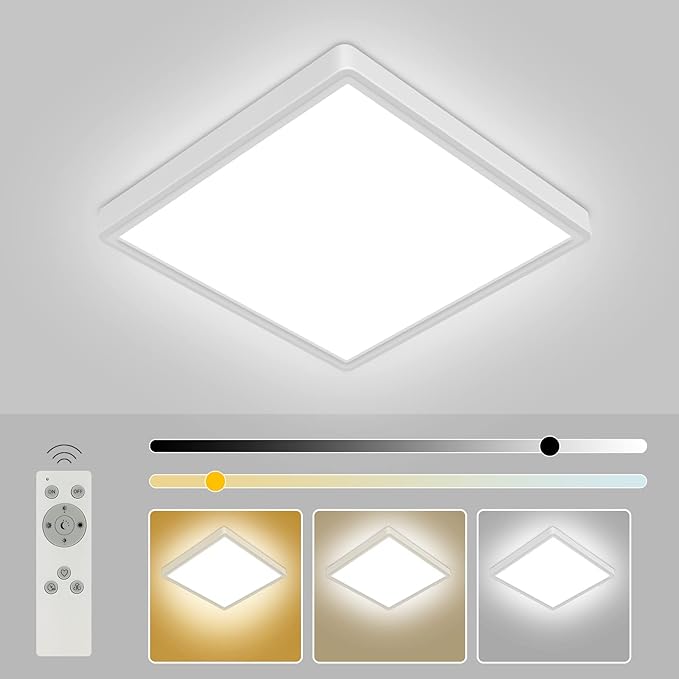 12 inch Dimmable LED Flush Mount Ceiling Light with Remote, 24W Full CCT Brightness Adjustable Square LED Ceiling Light, Slim Flat Panel Lighting Fixture for Bedroom, Living Room, Bathroom