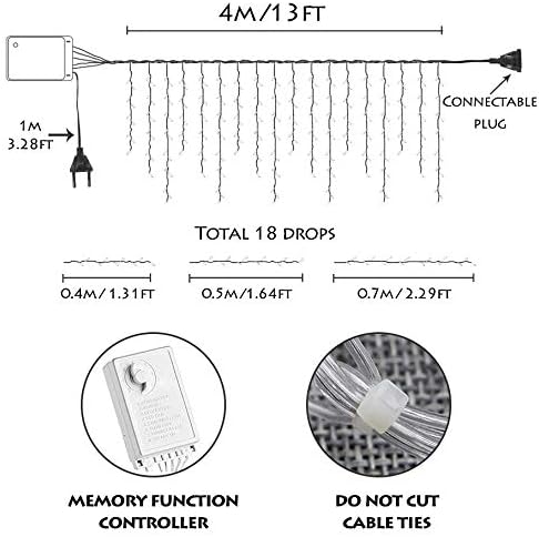 YOLIGHT 13ft 96 LED Icicle String Lights with Memory Function Controller, Indoor Curtain Fairy Lights Halloween Hanging Decoration for Patio Garden Bedroom Christmas Wedding (Purple)