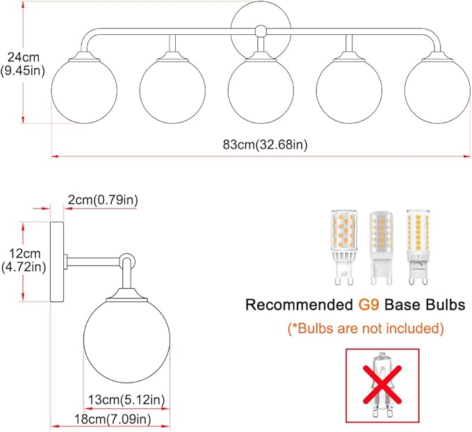 Modern Matte Black 5-Lights Bathroom Vanity Light, Lighting Fixtures Over Mirror with Milky White Glass Ball Shades, Wall Sconces for Bathroom Dressing Table Bedroom