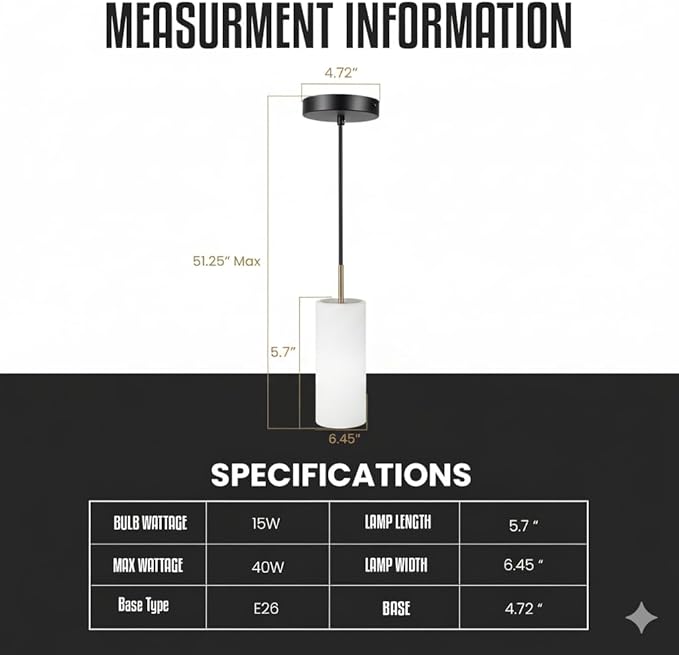 Luxury Black Pendant Light (Bulb Included) with Gold Finish & Adjustable Height - Hanging Ceiling Light with Durable Glass for Kitchen Islands