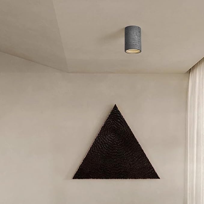 Modern Minimalist Concrete Ceiling Light Fixture Flush Mount LED Ceiling Lamp for Living Room, Bedroom, Hallway Wabi-Sabi Style Cement Cylinder Spotlight Warm White 3000K(Black Color,H-20cm)