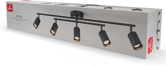 Globe Electric 5-Light Track Lighting, Matte Black, Center Swivel Bar, Adjustable Shades, Dimmable, 64000052