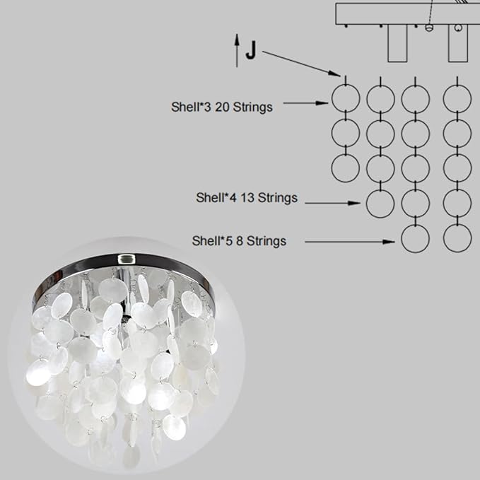 Capiz Flush Mount Ceiling Light, 3-Light Shell Light Fixtures Ceiling Light Fixtures for Living Room, Bedroom, Kitchen Island, Foyer, Entryway, Seashell Coastal, Chrome