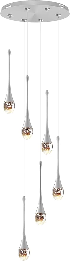 ykolupty H86 Pendant Lights Kitchen Island 6-Lights Pendant Chandelier for Dining Room Hallway Stairwell,Silver Chandelier Suit for Sloping Ceiling LED Dimmable 2700K-6000K