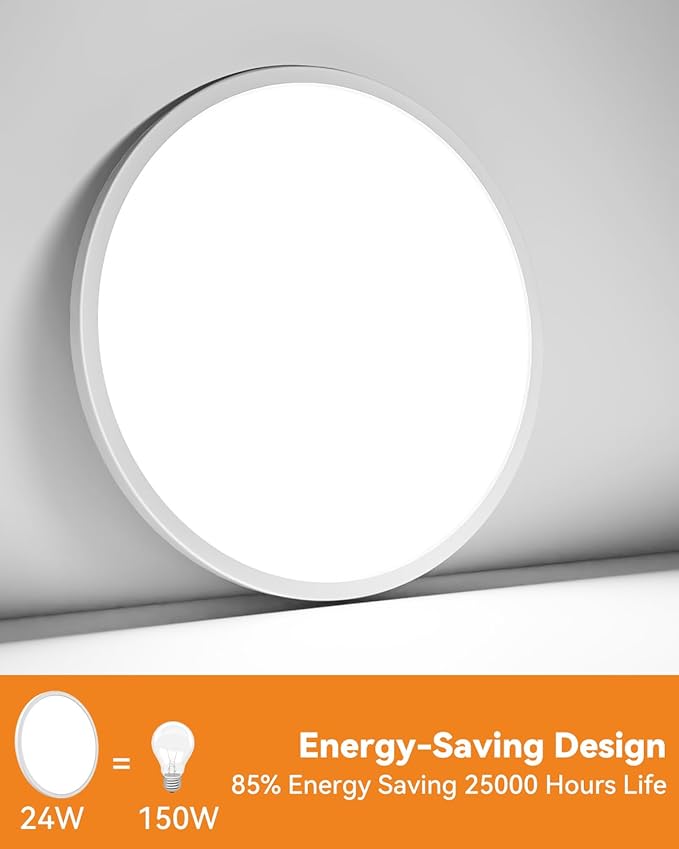 slochi 6PACK LED Flush Mount Ceiling Light Fixture, 12Inch 28W LED Light, Dimmable & 3000K/4500K/6000K 3 Color Adjustable Round Light 3200LM Low Profile Ceiling Light Fixtures for Kitchen Bedroom