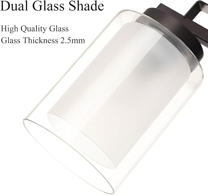 XiNBEi Lighting Wall Light 3 Light Bathroom Vanity Lighting with Dual Glass Shade in Dark Bronze Indoor Wall Mount Light XB-W1195-3-DB