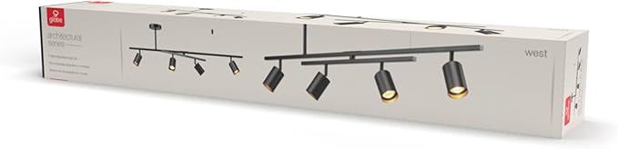 Globe Electric 57500 4-Light Track Lighting, Matte Black, Adjustable Center Swivel Bar, Modern Ceiling Fixture for Kitchen Island, Hallway, or Dining Room Table, GU10 Bi-Pin Twist and Click Base